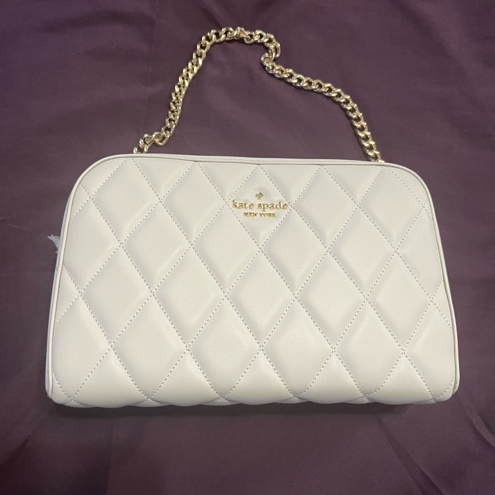 NWT Kate spade carey mini quilted camera crossbody chain shoulder bag cream